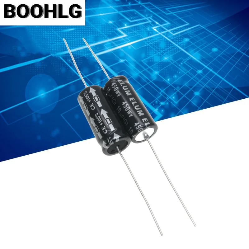 

5PCS 10uf horizontal axial polarized aluminum electrolytic capacitor 450V 10uf 13X26mm