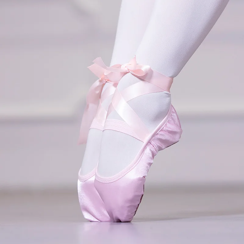 Solid Color Satin Ribbon Adult Ballet Dance Shoes Lightweight Women's Soft Soled Exercise Shoes Dance Ethnic Dance Shoes New