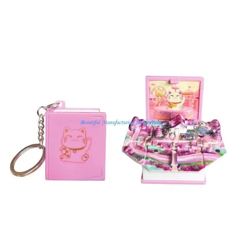 E56A 3D Dinosaur Toy Keychain Pendant Mini Popup Keyring Kids Folding Book Keychains