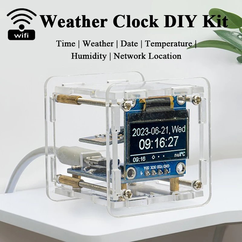 Комплект с часами для погоды ESP8266, модуль с Wi-Fi, макетная плата IoT, с часами, температурой, влажностью, паяльником в сборе
