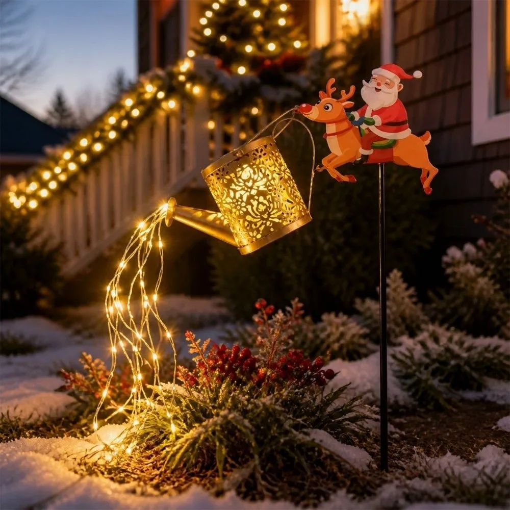 Solar Powered Christmas Santa Solar Kettle Light Weather Resistant Waterproof Lawn Landscape Festive Lights LED Light Elk