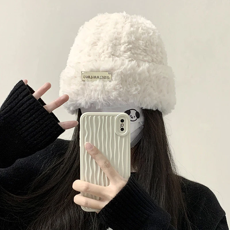 Winter Fluffy Hat For Women Fashion Soft Plush Hat Outdoor Snow Coldproof Warm Beanies Ear Protection Cold Cap