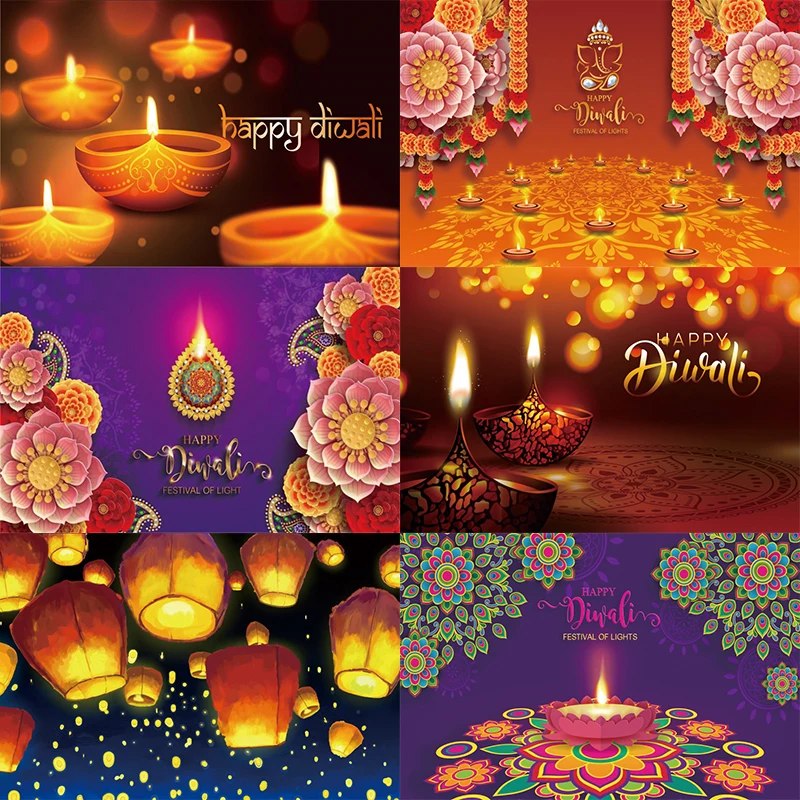 

Diwali Photo Backdrop India Festival of Lights Deevali Candle Party Floral Peacock Photography Background Decor Banner