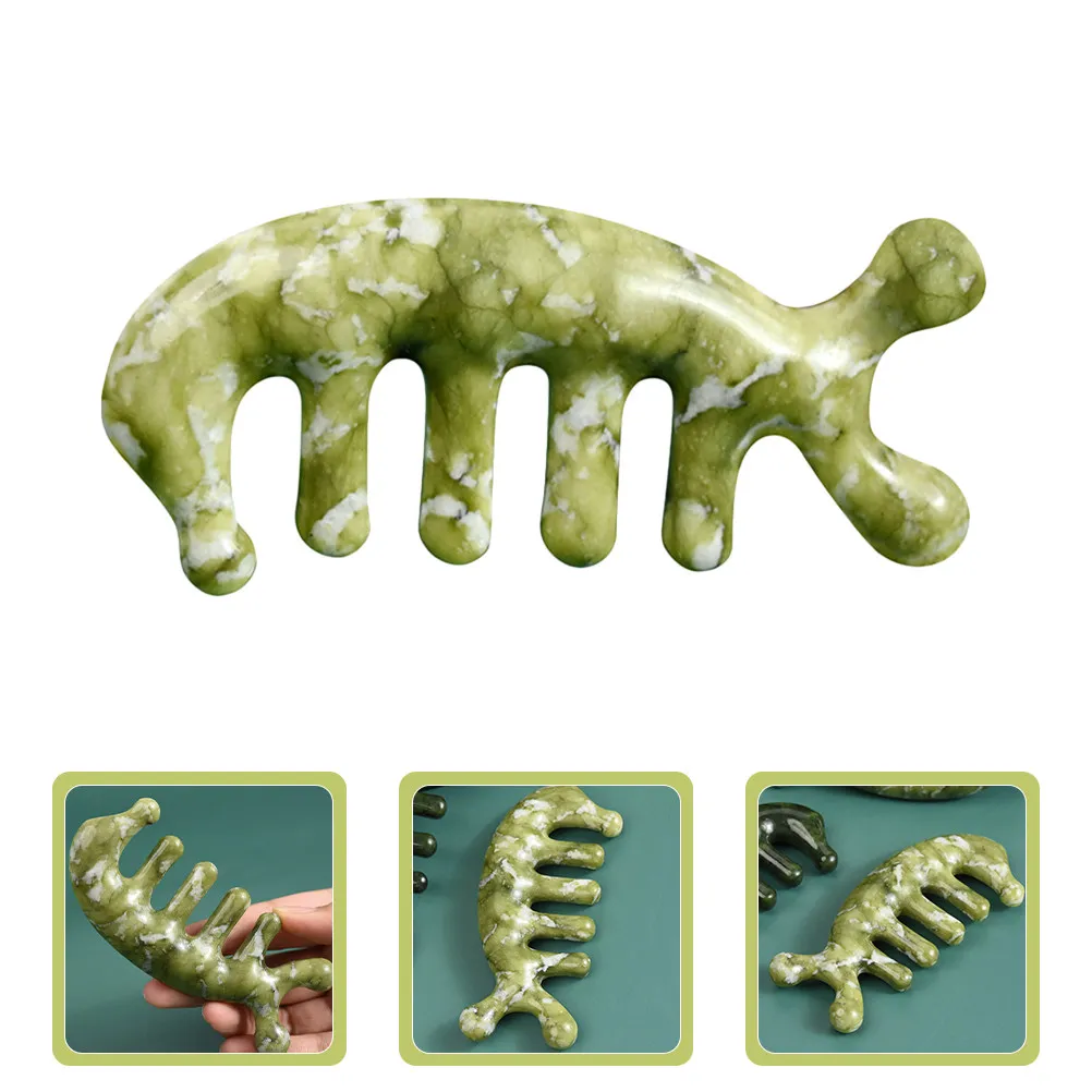 

Creative Jade Scalp Massager Fish-Shaped Comb Ergonomic Head Muscle Tension Reliever Massage Tool Body Acupoint Massager