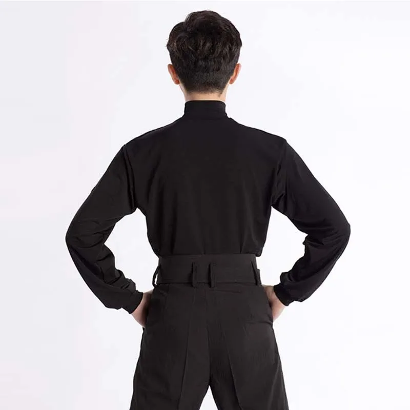 ملابس علوية للرجال للرقص اللاتيني باللون الأسود بأكمام طويلة ملابس راقصة تشا تشا رومبا ملابس تدريب لاتينية للرجال VDL1871