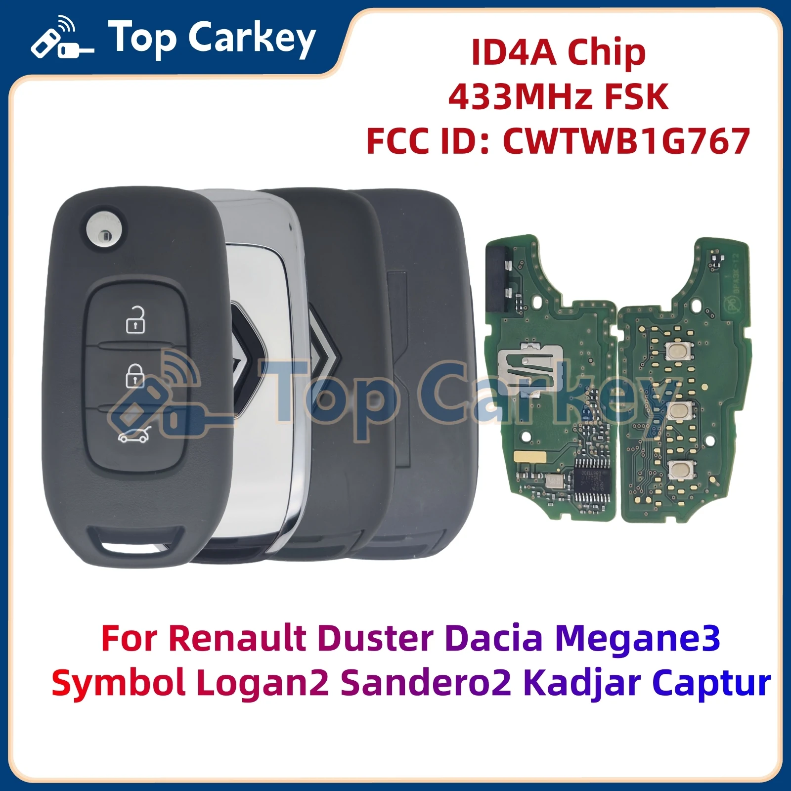 

Оригинальный откидной дистанционный ключ TopCarkey CWTWB1G767 ID4A 433 МГц для Renault Megane3 Symbol Logan2 Sandero2 Kadjar Captur Duster Dacia
