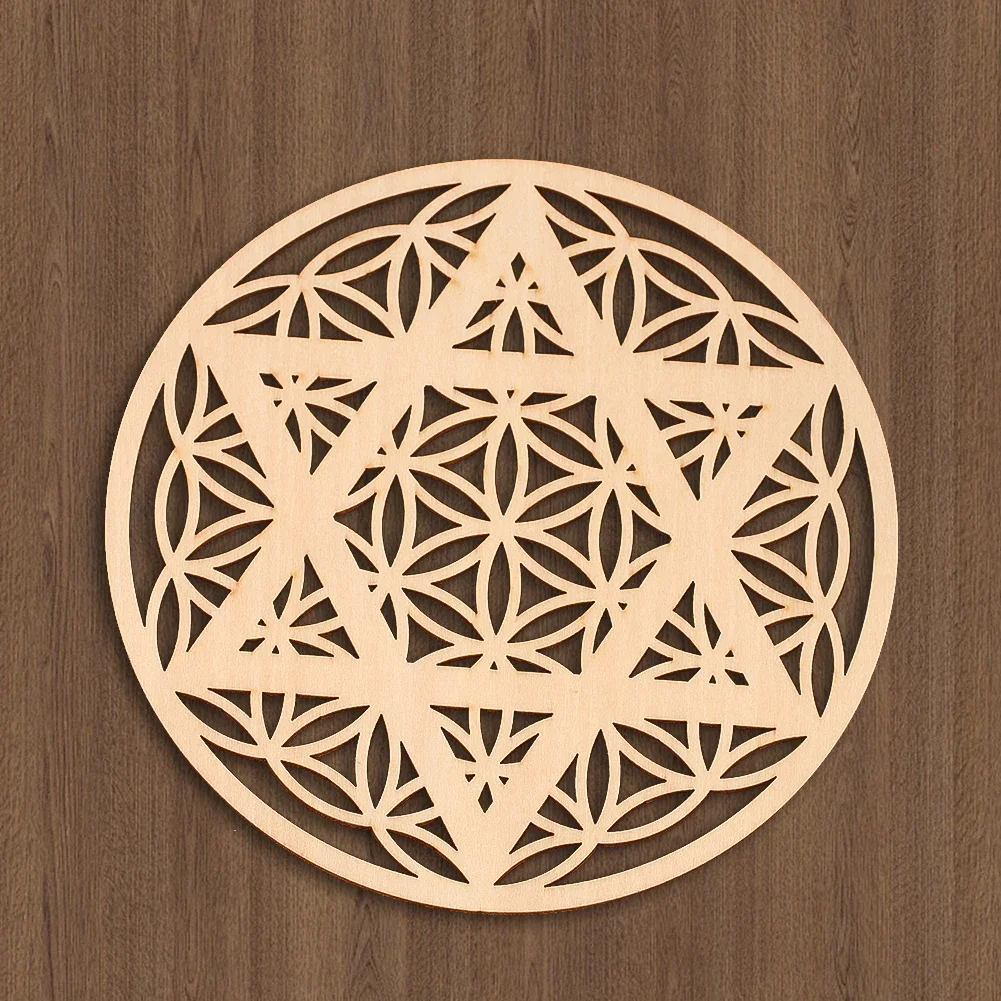 15cm Hollowed Out Hexagram Wooden Board Thermal Insulation Coaster Meditation Ornament Wicca Divination Board DIY Crafts