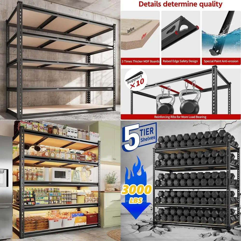Heavy-Duty 5-Tier Adjustable Metal Garage Shelving with 3000 lbs Capacity, Industrial Strength Storage Solution