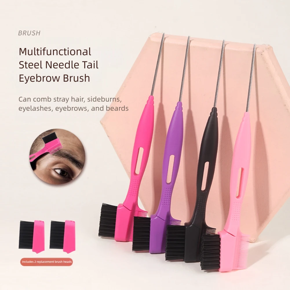 Spazzola per sopracciglia con coda a perno Spazzola per capelli staccabile Spazzola versatile per sopracciglia Definitore pettine Punta ad ago fine Parrucchiere Modellatura Trucco