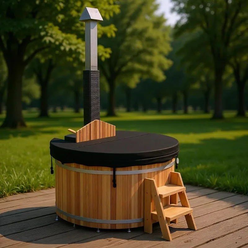 Outdoor hot tub, wood burning stove plus stainless steel liner for 6 people