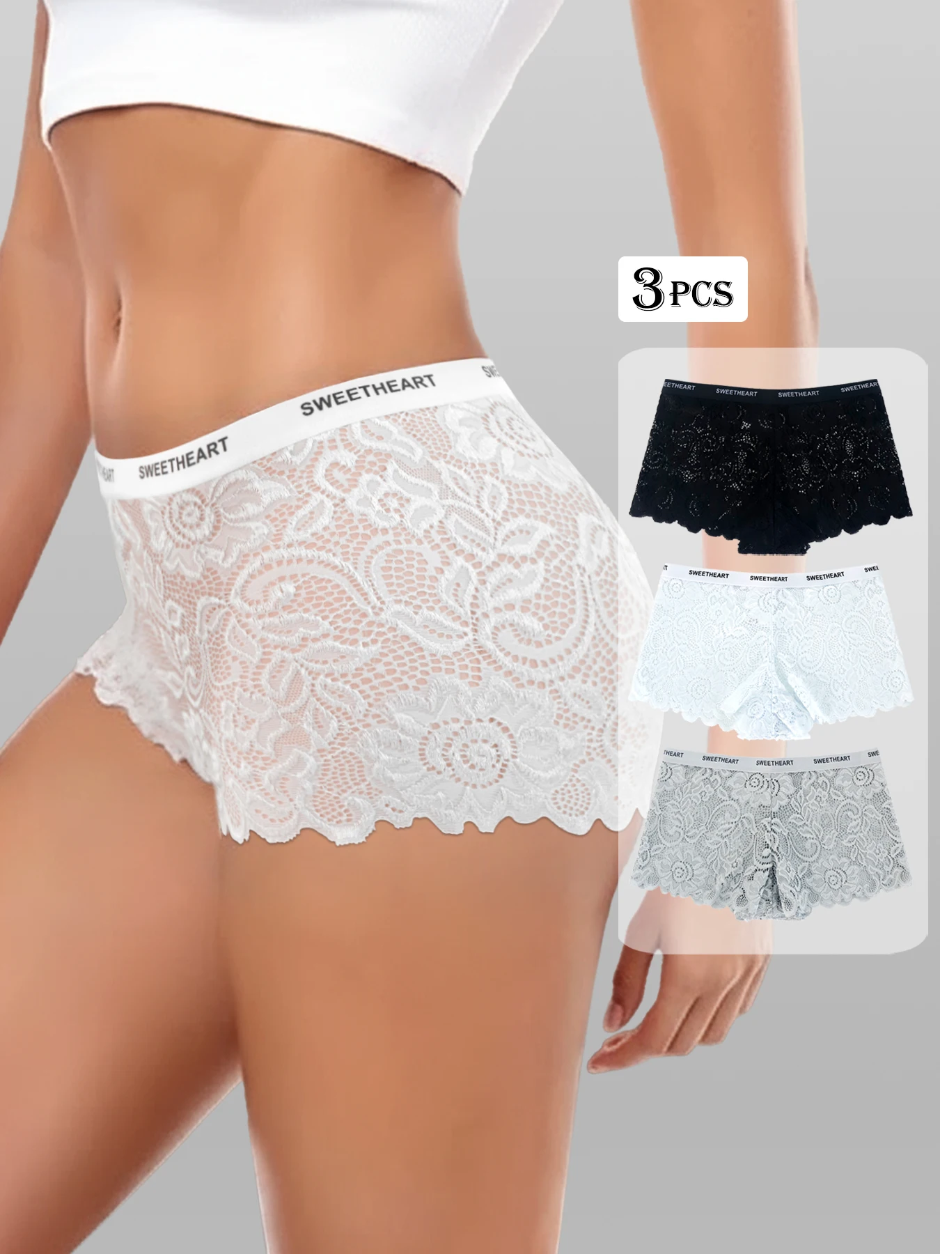 3-Piece Women’s Mid-Rise Underwear - Soft & Breathable Briefs with Lace Trim (3 Colors, S-XL)  No Riding or Rolling