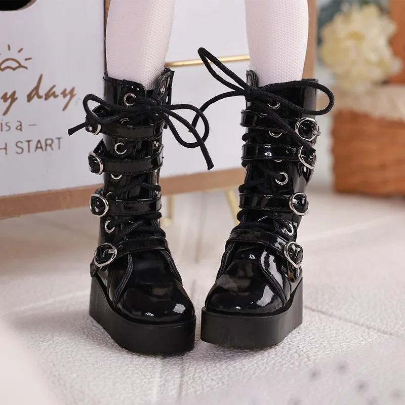 1/4 Bjd Dollfie Shoes Baby Toys Handmade Trendy Black Short Barrel Long Boots Long Barrel Boots Lace Up Zipper Leather Shoes