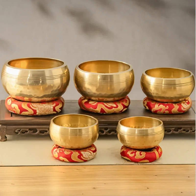 New Tibetan Nepal Handmade Singing Bowls set Buddha Mantra Design Tibetan Bowl with Leather stick for Yoga Chanting Meditation