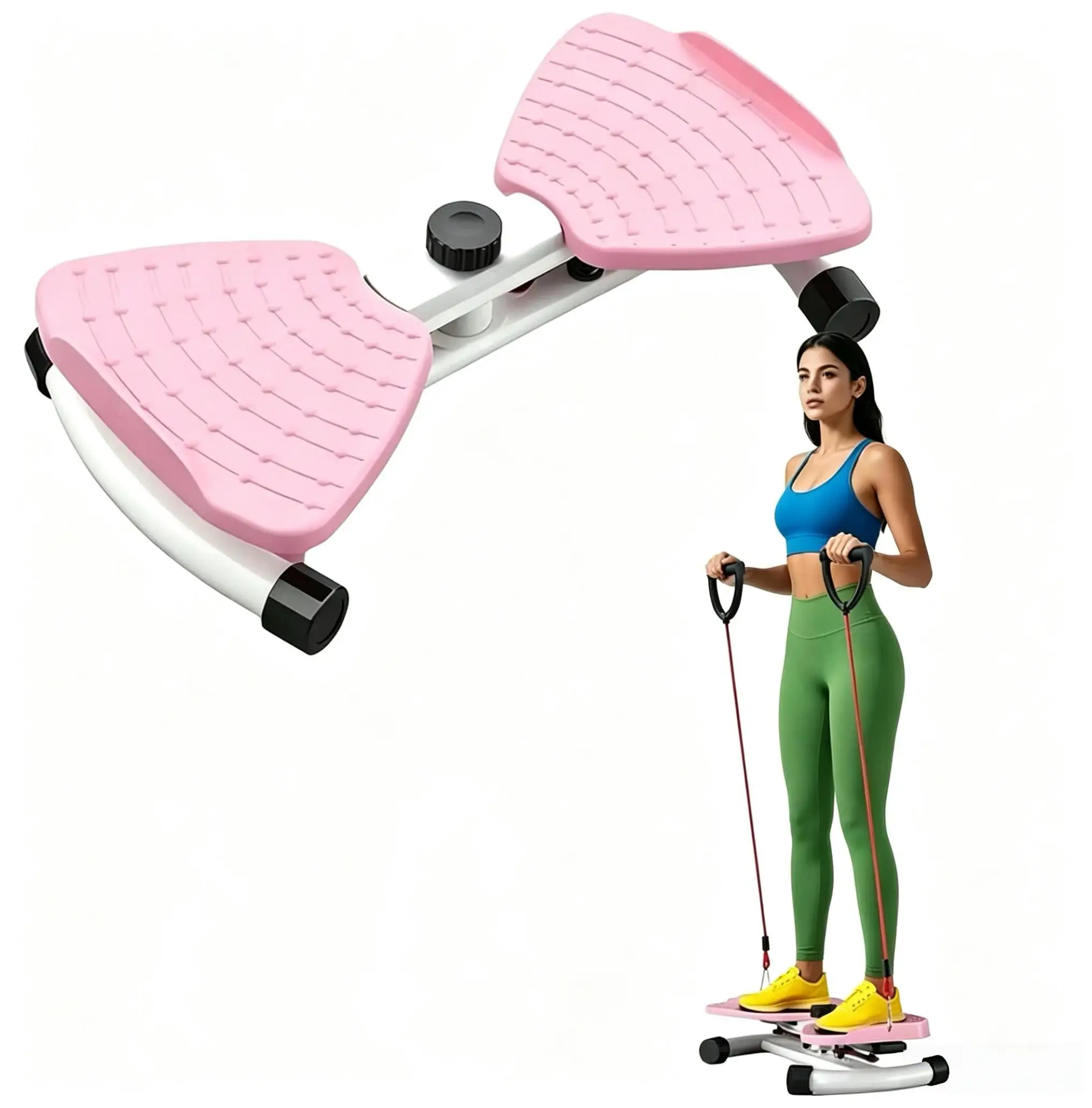 Smooth Anti-Slip Waist Twister Board with Adjustable Resistance Bands Portable Twisting Disc Abdominal Core Workout Slimming Fitness Equipment Home Gym Aerobic Exercise Weight Loss Full Body Training