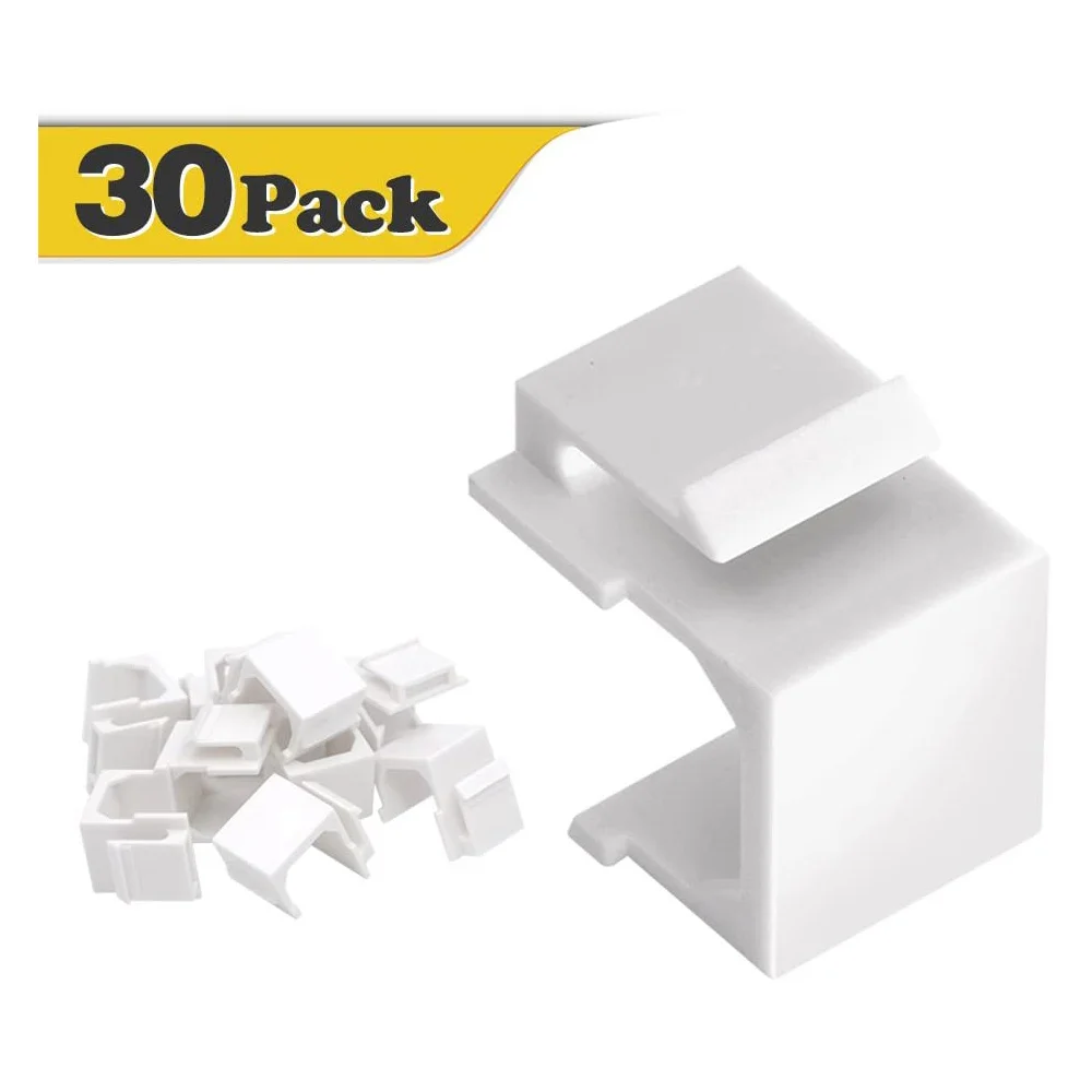 Paquete de 30 insertos de conector en blanco para placa de pared y panel de conexión - Blanco