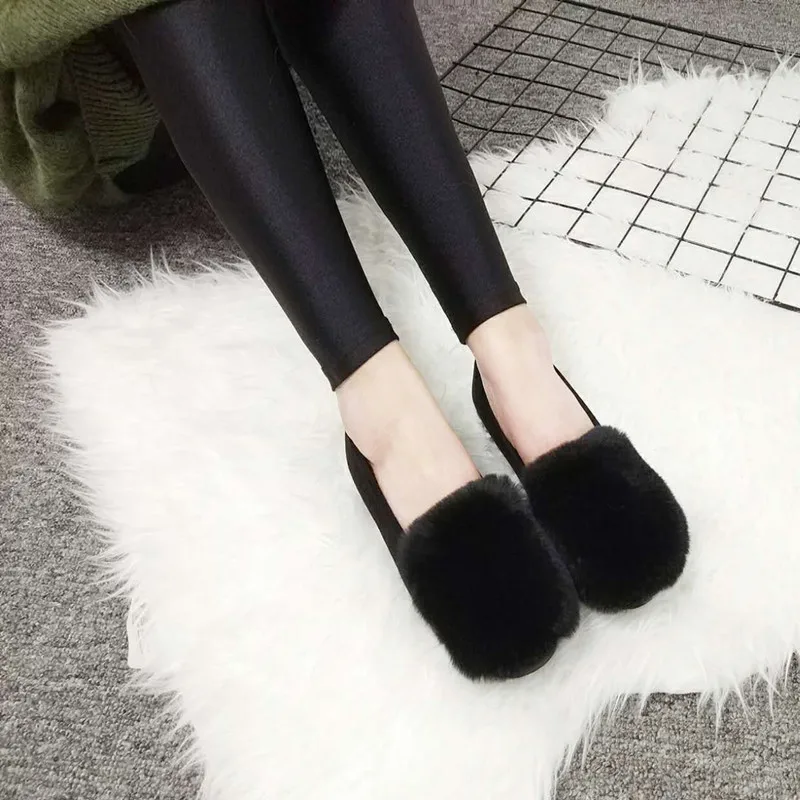 

Korean Sle Women's Flat Boted Faux Fur Slippers Autumn Winter New Faion plus Size All-Match Casual oes round Toe
