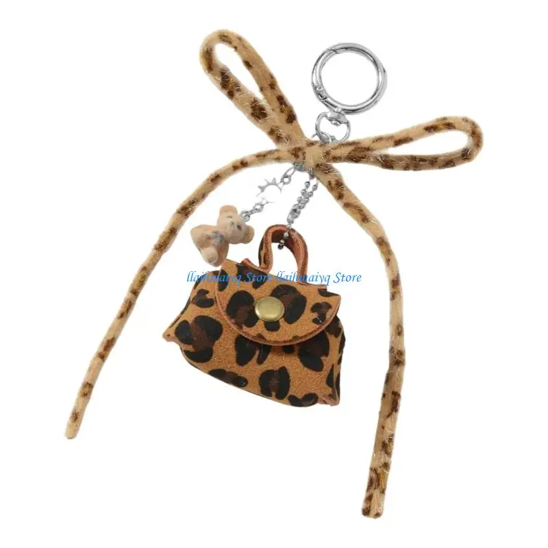 

573B Vintage Coin Purse Keyring Leopard Bag Bowknot Designs And Detachable Star Decoration Zinc Alloy Accessory