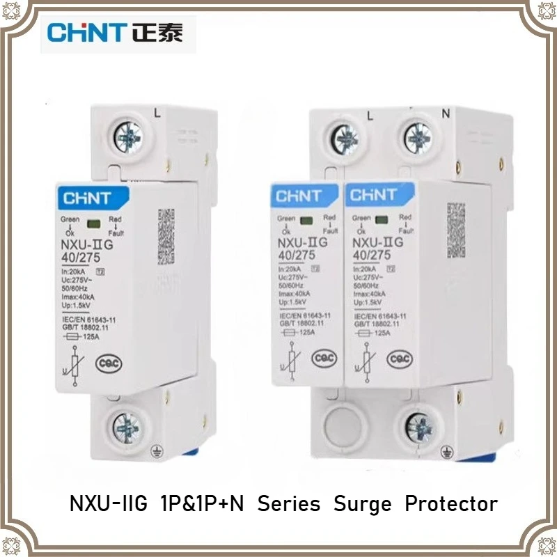Authentic Chint NXU-IIG 1P/1P+N 40KA/275V SPD Kunlun Series Lightning Arrester 275V for Commercial Building Power Distribution