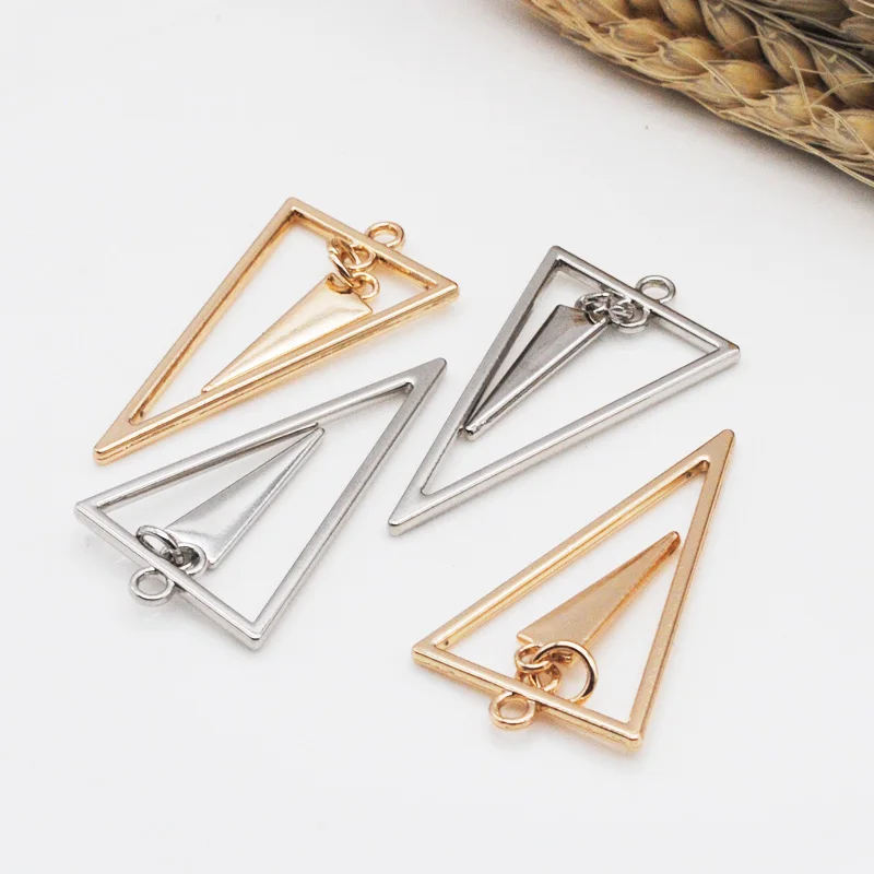 10pcs/lot New KC Gold Color RhodiumTriangle Shape Pendants DIY Earring Bracelet Making Charms Accessories 23*42mm