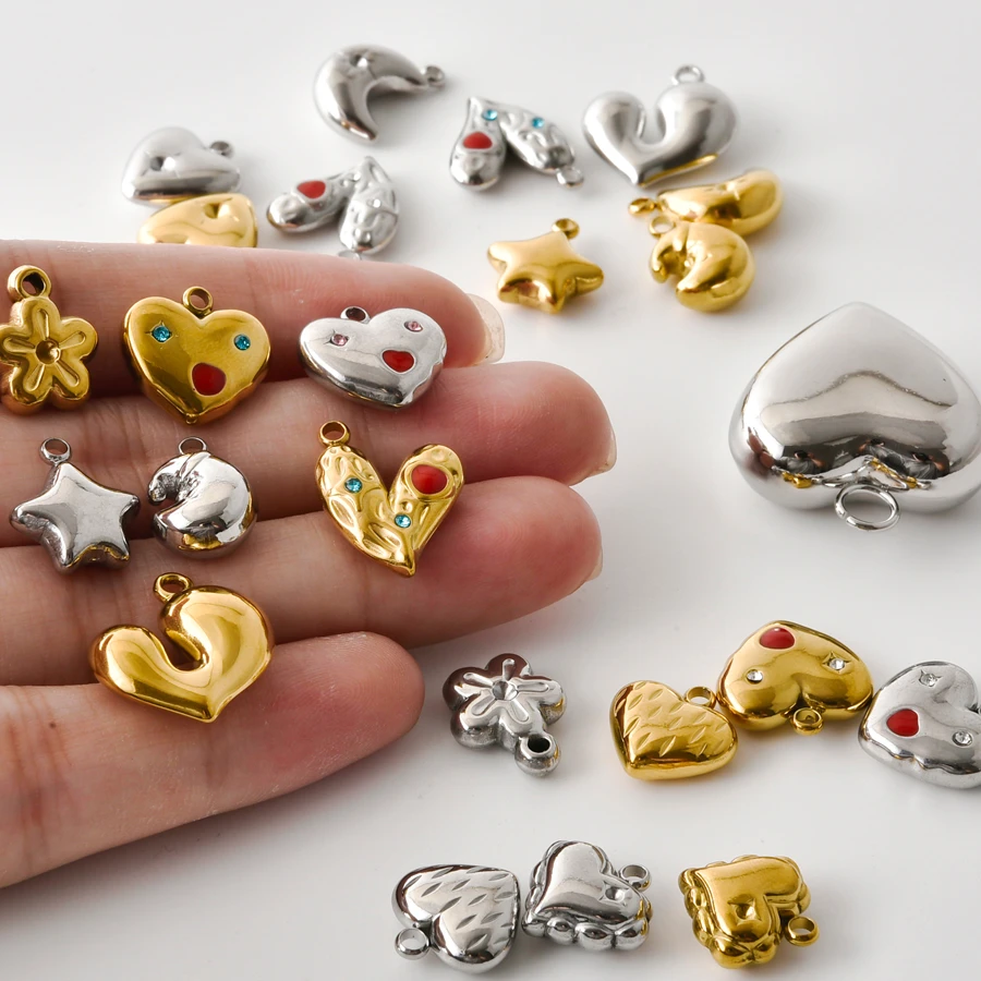 5Pcs Stainless Steel Gothic Enamel Sweet Love Heart Pendant For Bracelet Jewelry Making Witch Moon Star Lucky Charms Wholesale