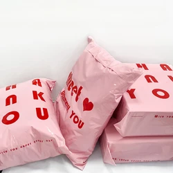 100Pcs/pack Plastic Mailing Bag THANK YOU Heart Pattern Envelope Courier Bag PE Waterproof Thicken Express Postal Packaging Bags