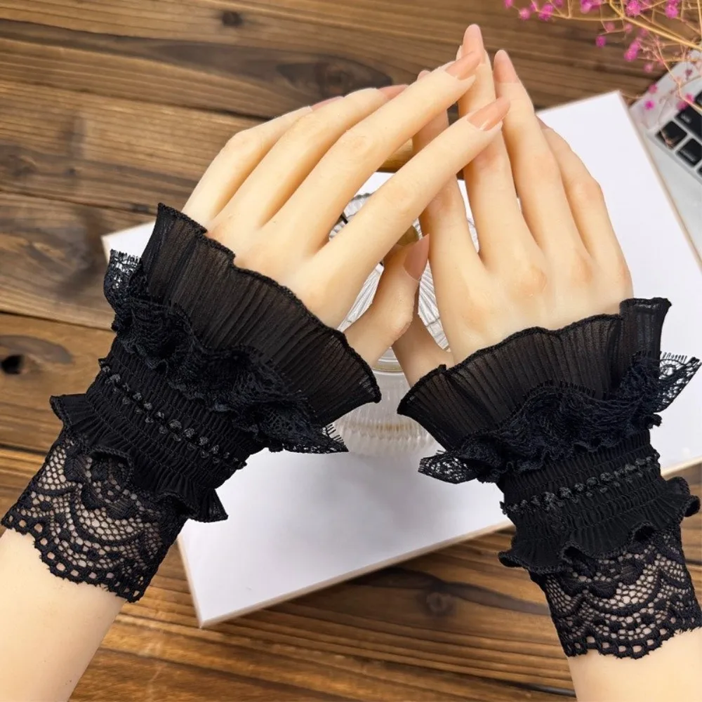 

1 пара эластичных съемных рукавов-манжет для платьев и свитеров, декоративный аксессуар для костюма, кружевные оборки на запястьях, защита от солнца, милый дизайн