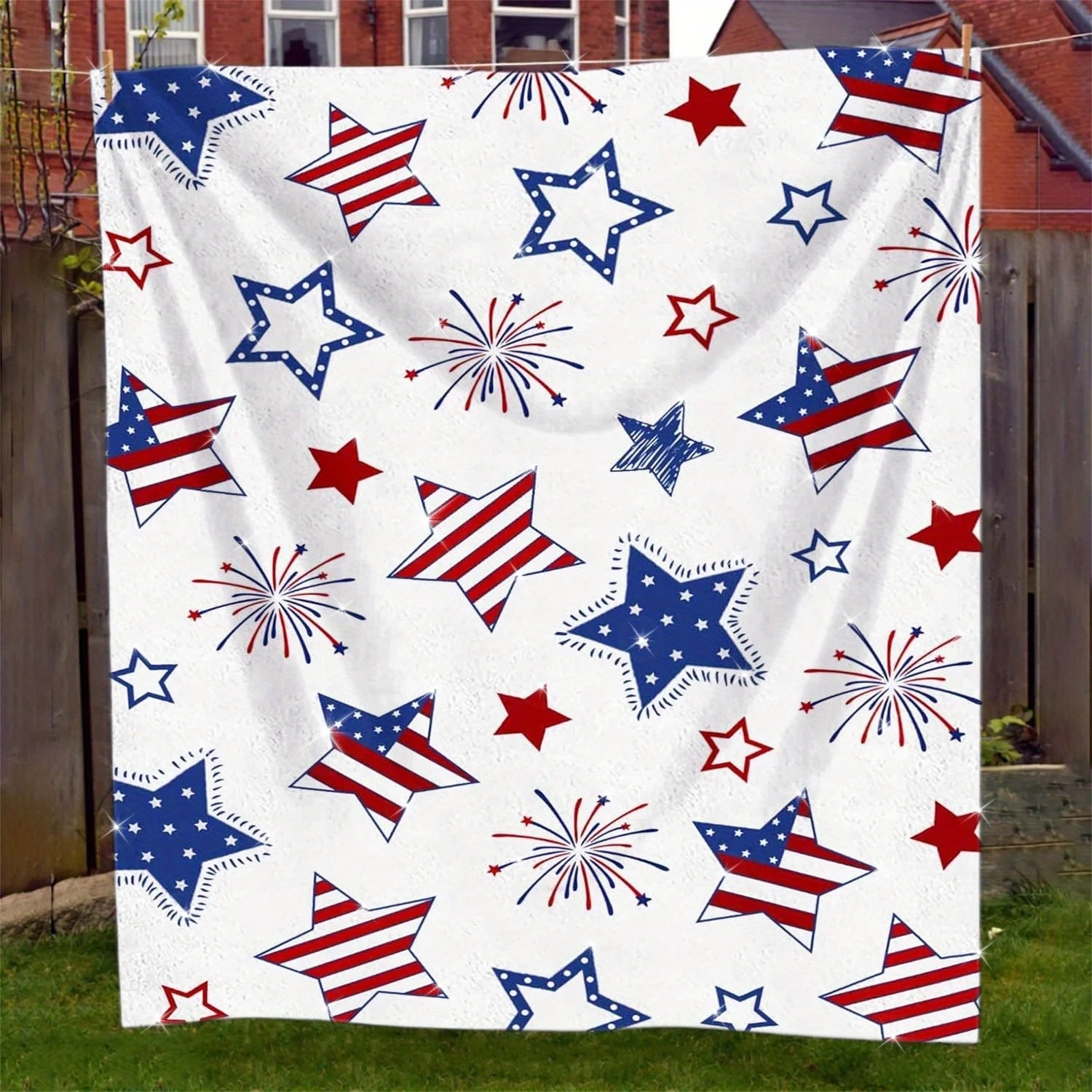 

Soft Flannel American Flag Star Pattern Blanket - Comfortable and lightweight, perfect for all seasons,