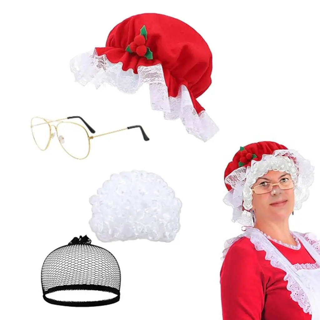 Mrs Santa Claus Wig with Wig Net Funny Womens Standard Santa Wig for Holiday