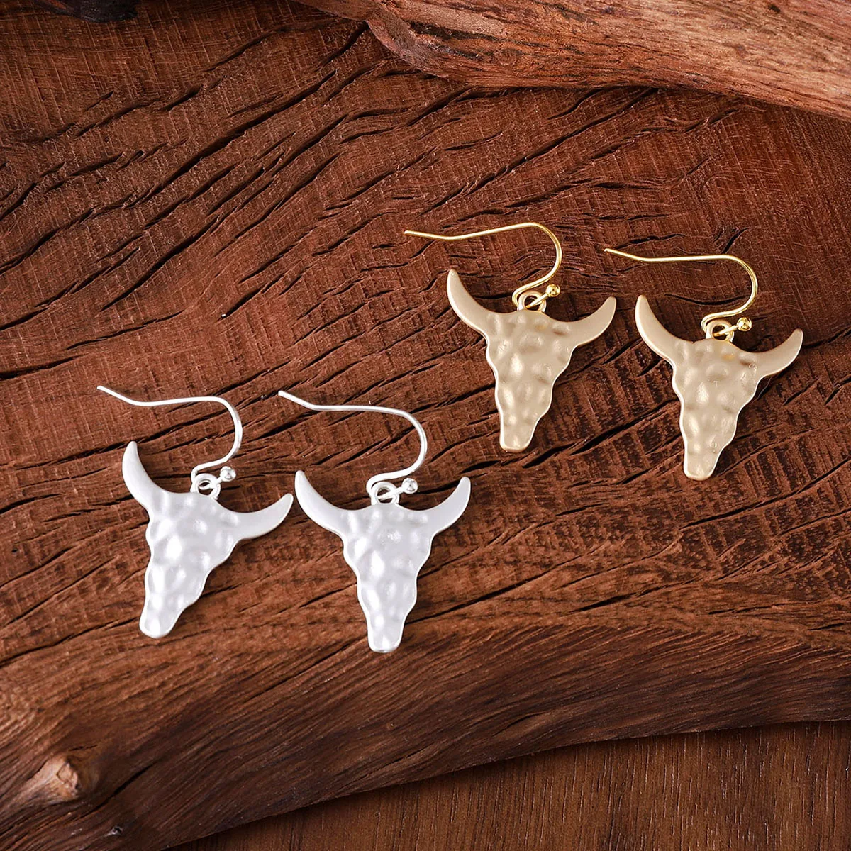 DIY accessories AliExpress new western denim concave-convex pattern cow head pendant earrings, cross-border niche simple versati