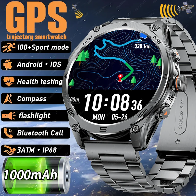

New For Huawei BT Call GPS SmartWatch 466*466 HD AMOLED Display Compass flashlight 1000mAh battery Waterproof Sport Smartwatch