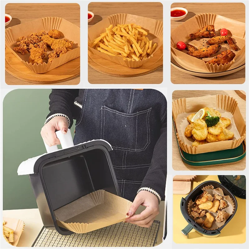 50PCS Friggitrice ad aria Carta da forno per piastra per barbecue Forno rotondo Pad 16cm AirFryer Fodera di carta usa e getta a prova di olio