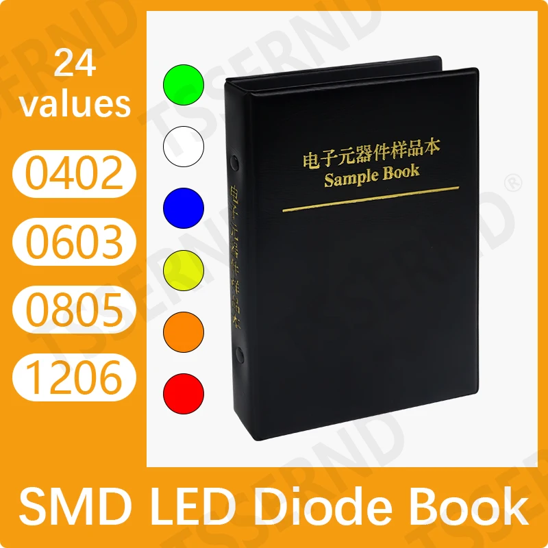 1200pcs SMD LED Sample Book 0402 0603 0805 1206 Red/Blue/Green/White/Yellow/Orange 24Values Light Emitting Diode Lamp Bead Kit