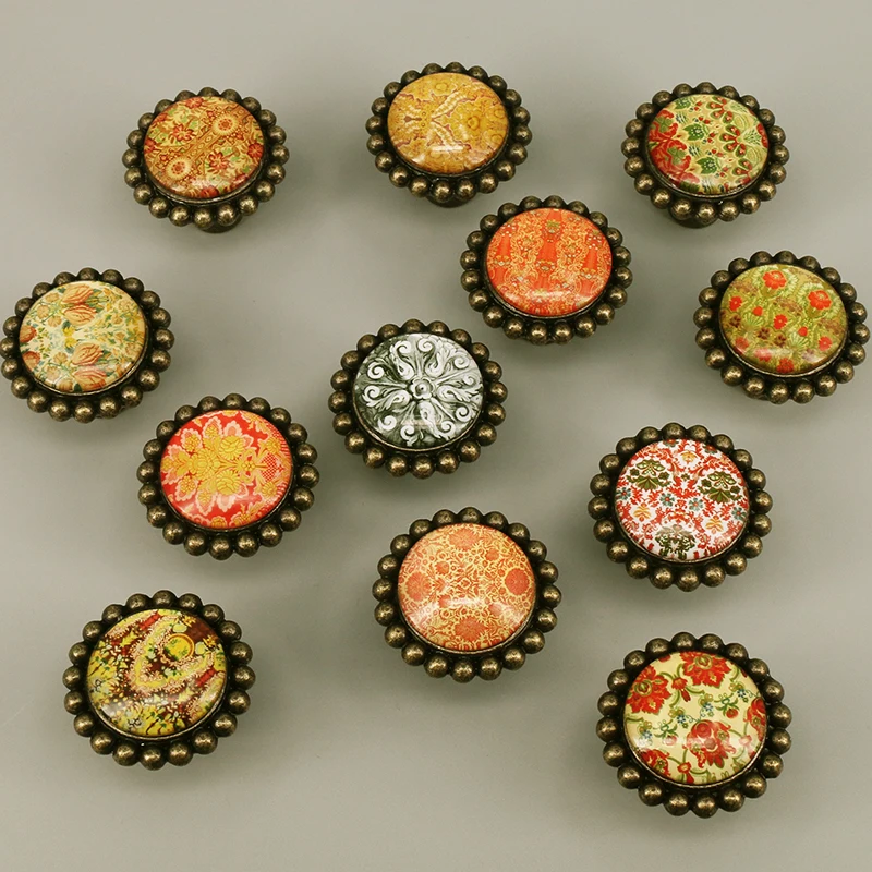 1PCS Vintage Cabinet Handles Glass Drawer Knobs Kitchen Cupboard Knobs Retro Dresser Pull DIA 43mm