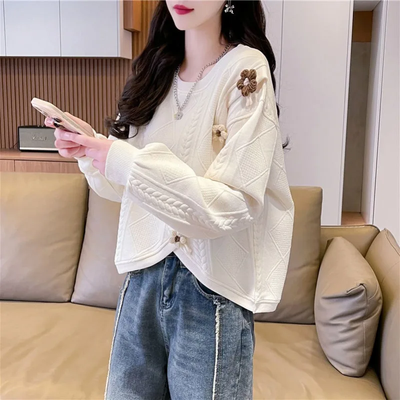 Short Sweatshirt for Women in Spring and Autumn New Design Loose Large Size Slimming Versatile Round Neck Pullover Top Trendy