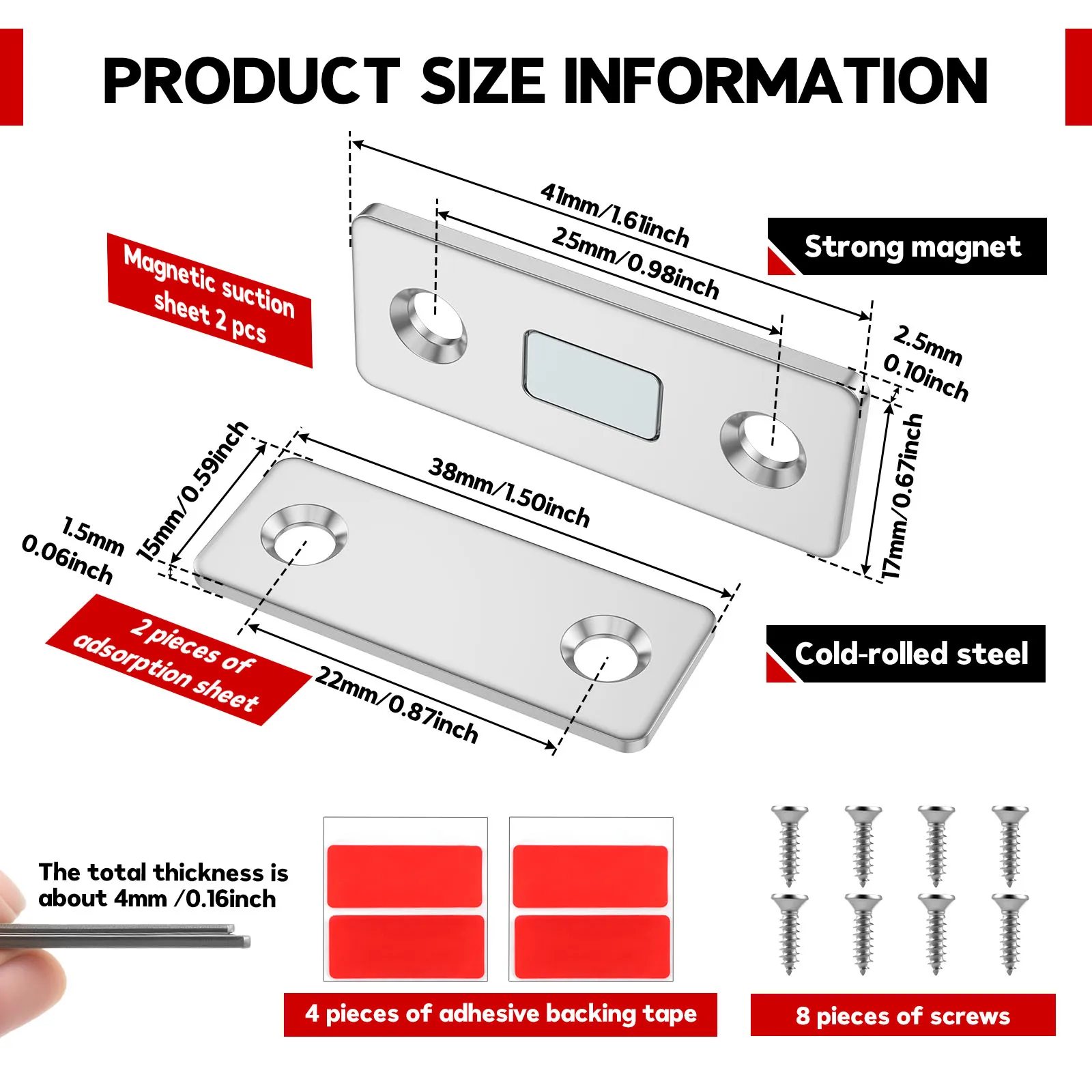 2 Pack Magnetic Door Catch Easy Install Magnetic Cabinet Latch Closure with Adhesive and Screw 0.16 Inch Thick for Cabinet Door