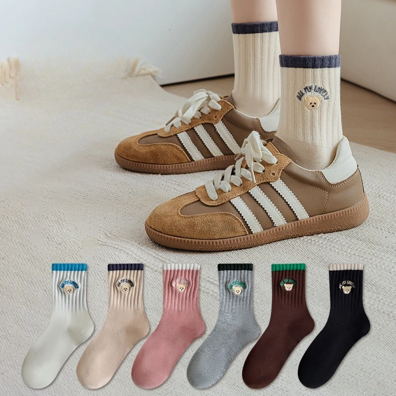 

6 пар женских осенне-зимних милых хлопковых уютных носков до середины икры с героями мультфильмов, кавайные короткие носки, комплект повседневных теплых носков, высокое качество 2025
