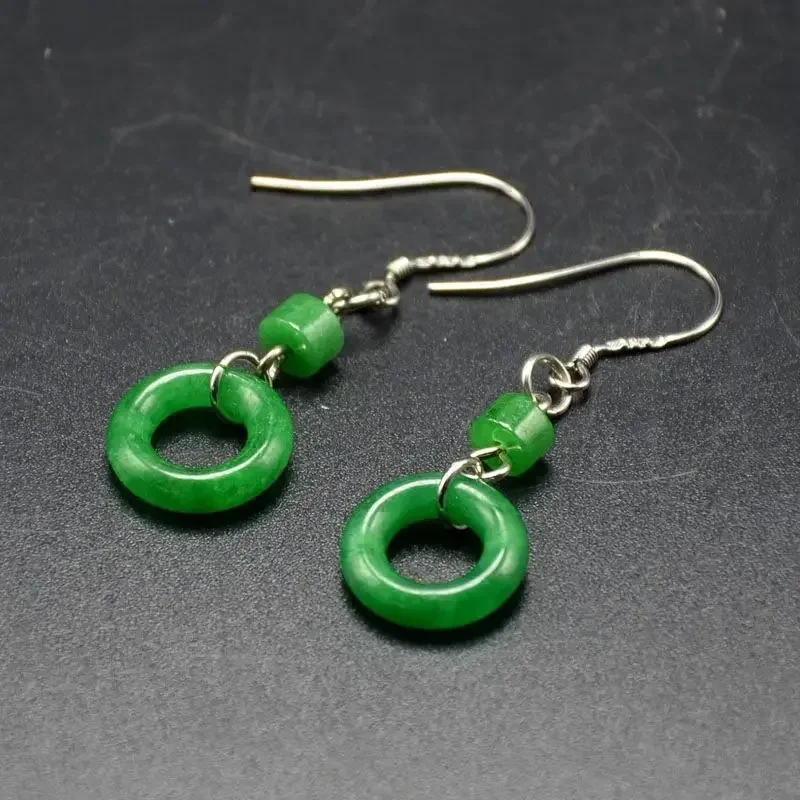 Original Natural Green Jade Emerald Luck Beads Earrings Charm Jewellery Fashion Accessories DIY Hand-Carved Woman Amulet Gifts