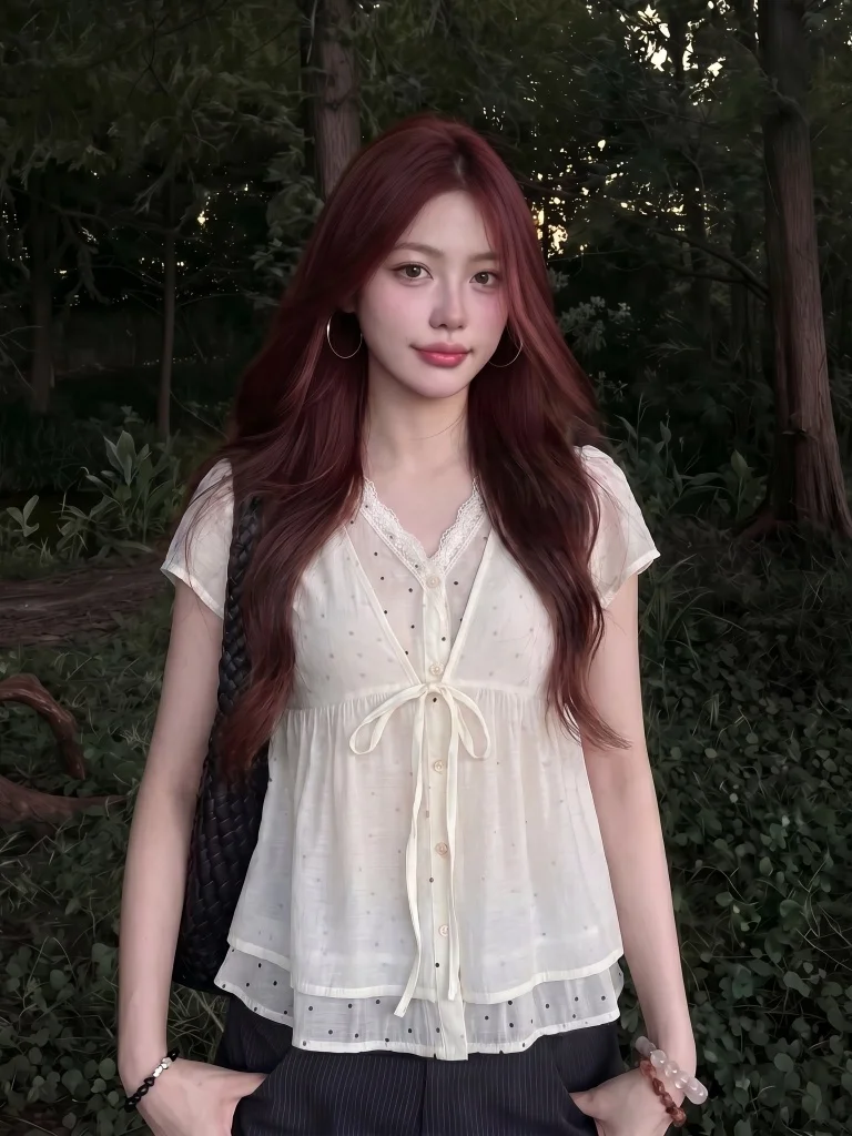 

Pink Short Sleeve Shirt Women's Beautiful Doll Top Large Size Summer New Style Commute Korean Loose Fit V-Neck Regular Length