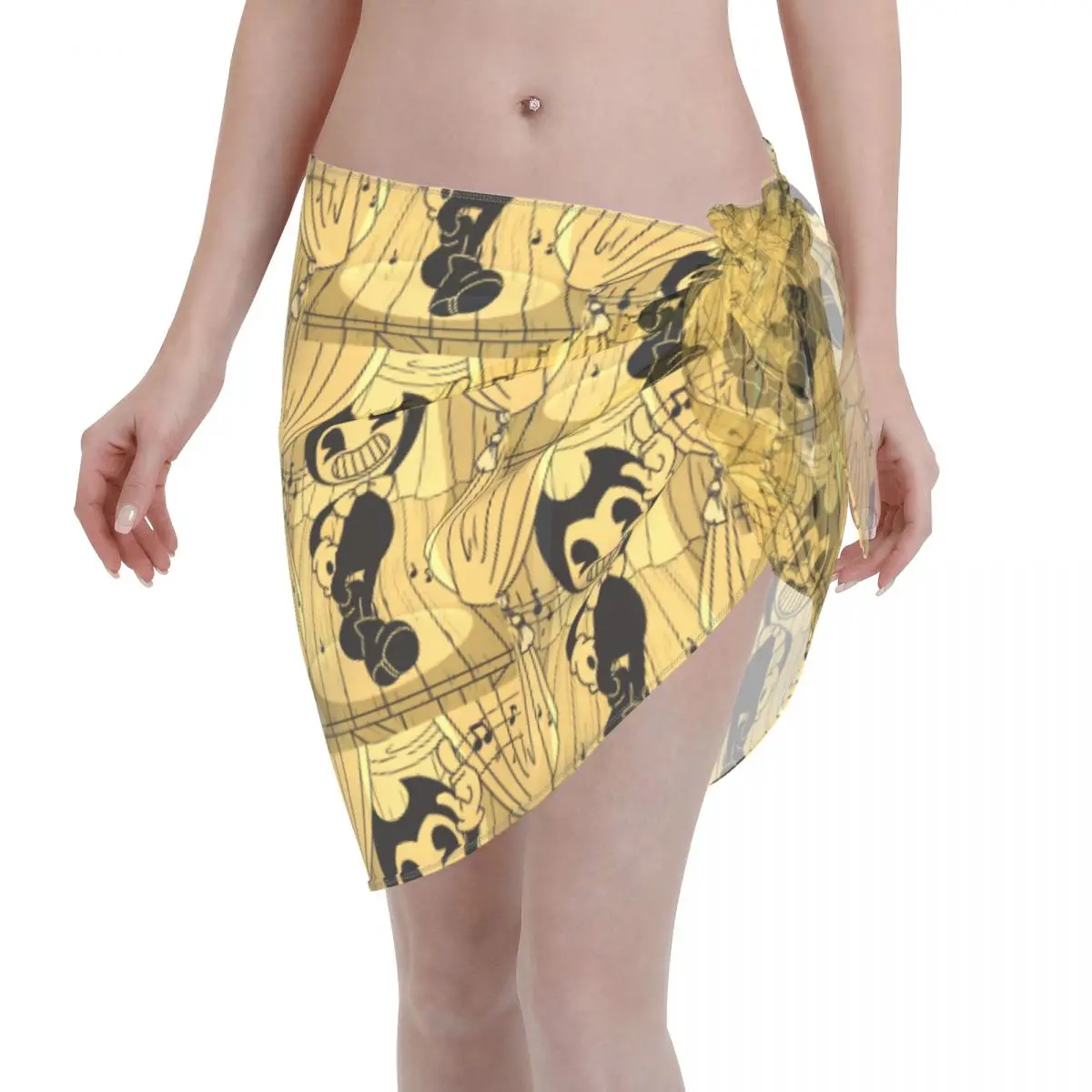 

Custom B-Bendy And The Ink M-Machine Women Short Sarongs Beach Wrap For Swimwear Beach Bikini Wrap Dress Swimsuit Coverups
