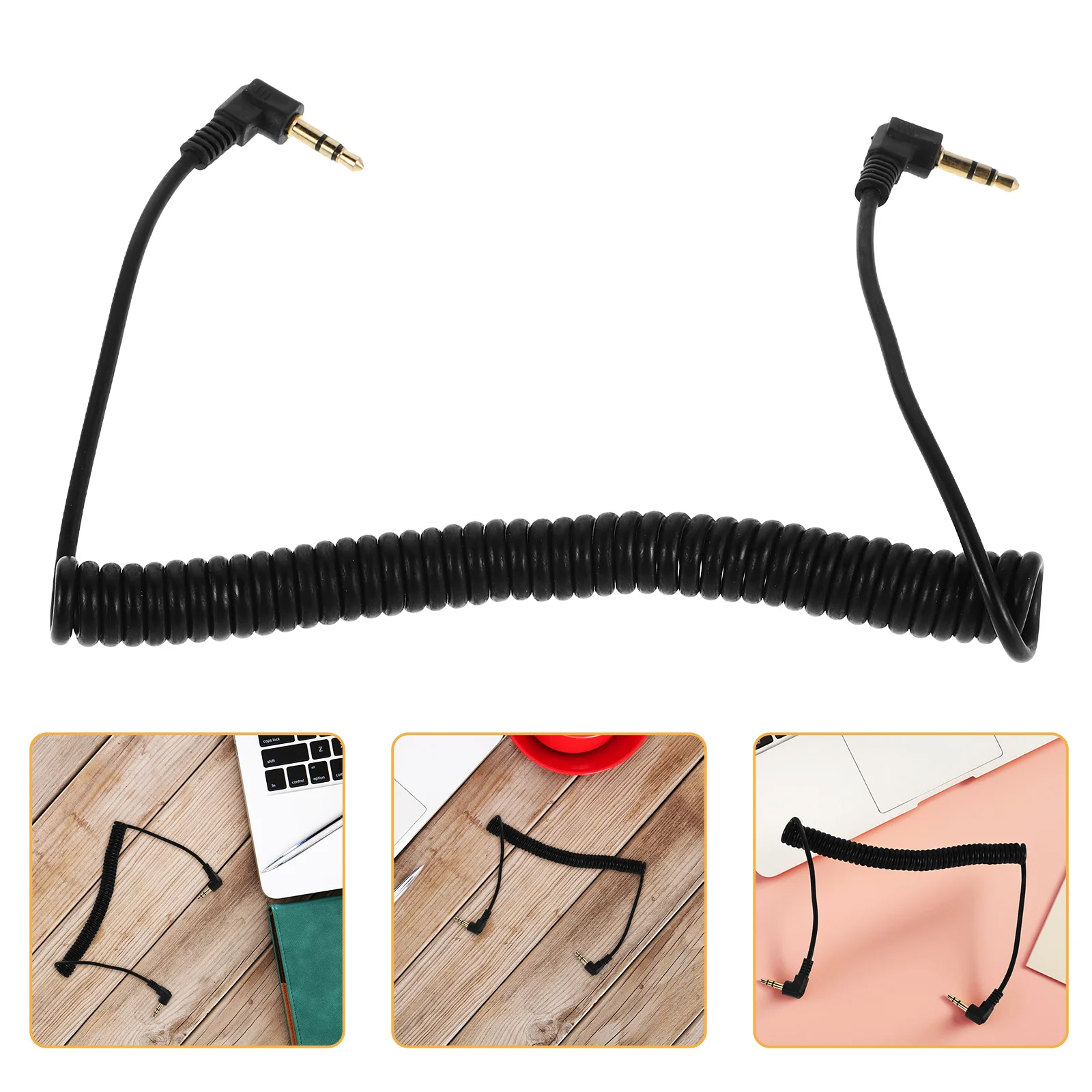 

Right Angle Audio Cable Dual Male Coil Spring Design Retractable Headphone Extension Cord for Phones Tablets Speakers