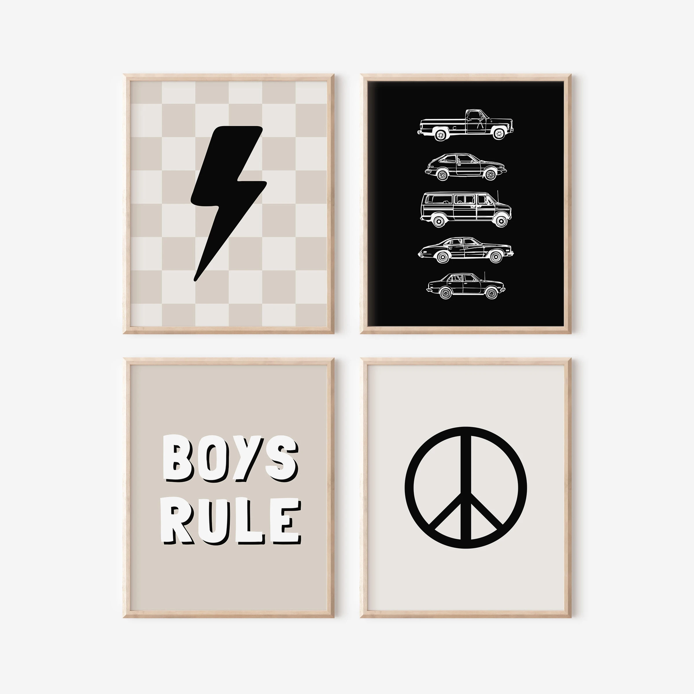 Retro Car Lightning Boys Rule Gallery Wall Prints Quote Play Poster Wall Art Canvas Painting Kids Room Living Room Home 