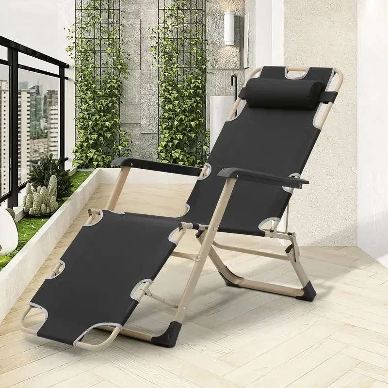 Deck Chair Black Easy To Carry With Minimalist Aesthetic Ergonomic Design Chaise Lounge Set In A Classic Simple Style Goes Well