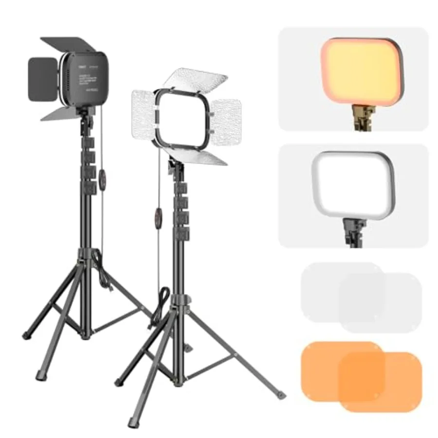

【New model】2-Pack LED Video Light Portable 3000-5500K CRI97+ Studio Lights with 62" Tripod Stand Magnetic Light Barndoor and Fi