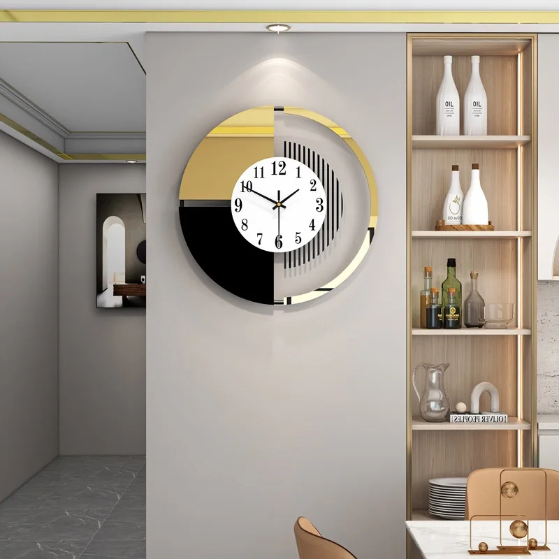 

Light luxury wall clock high-end living room home decoration clock hanging on the wall no punching silent creative clock