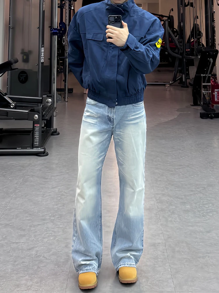 

American Retro Men's Flared Jeans High Street Vibe Knife CleanFit Drapey Straight Leg Trousers Autumn Season Casual Wear