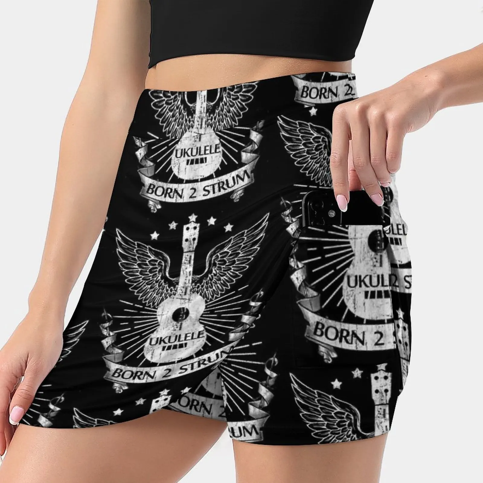 Ukulele Rock-Born To Strum Women's skirt With Hide Pocket Tennis Skirt Golf Skirts Badminton Skirts Running skirts Music