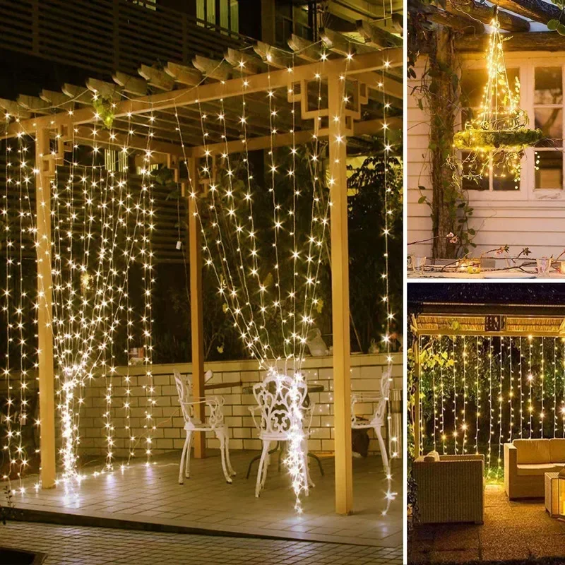 Window Power USB Fairy Lights, Guirlanda de Cortina, Festão com controle remoto, LED Christmas Decor, Ano Novo, 6x3m, 3x3m