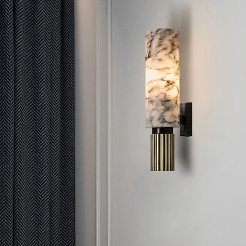 

Nordic Real Marble Wall Lights Copper Parlor Aisle Corridor Bedroom Natural Stone Sconce Lamp E14 Bulb Brass Dorp Shipping