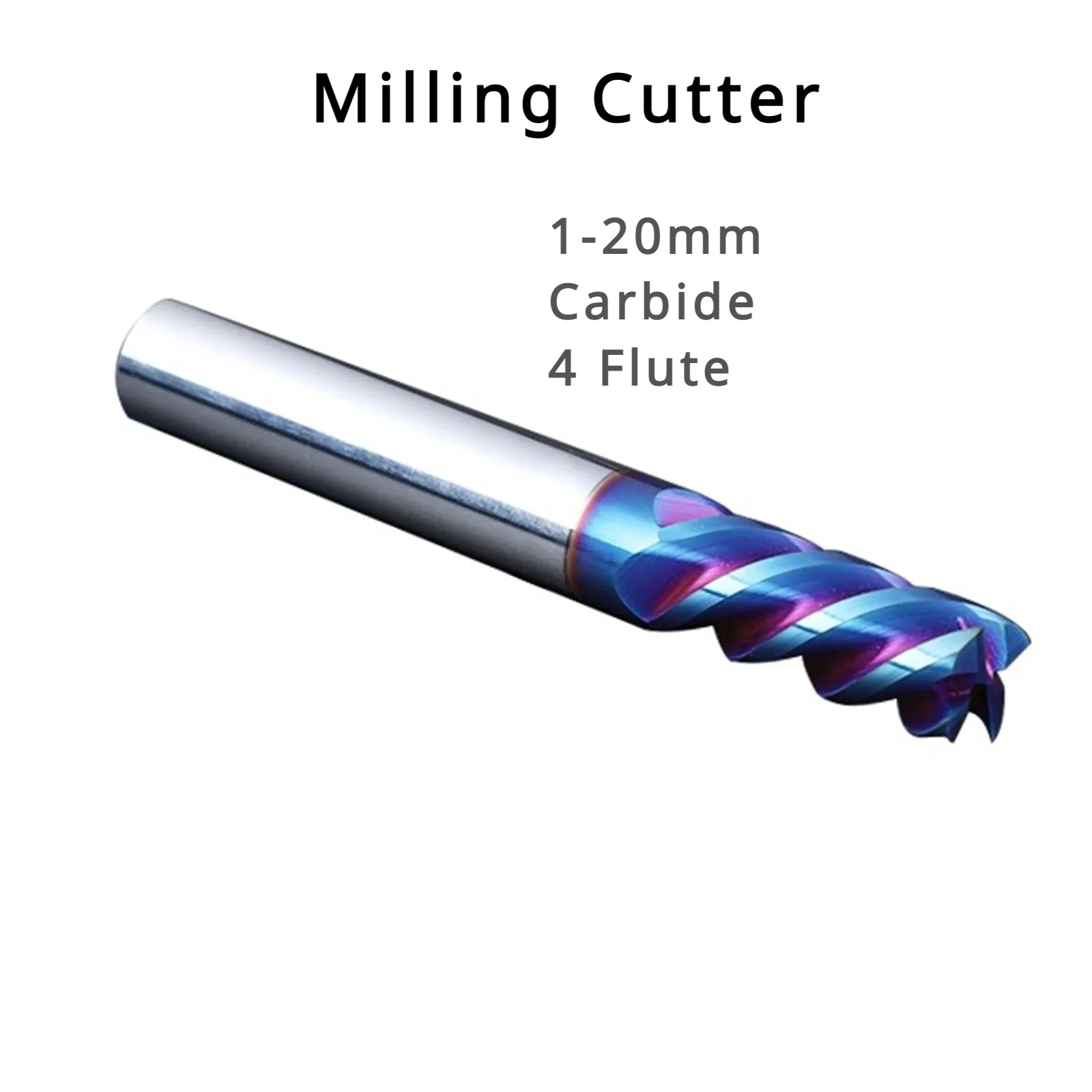 HRC65° 1-20mm Carbide End Milling Cutter 4 Flute Set 1/2/3/4/5/6/8/10/12/14mm CNC Tungsten Steel Coated Lathe Machining Tool