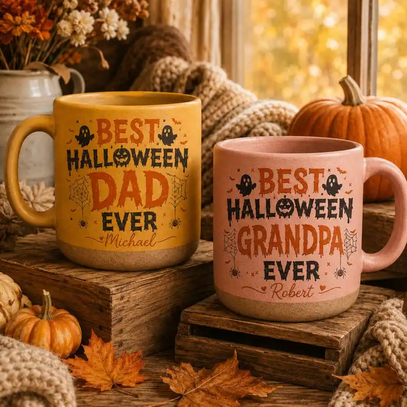Custom Name Cups Halloween Dad Mug Best Halloween Dad Ever Pottery Cup Spooky Pumpkin Ghost Gift For Daddy Daily Use Drinkware